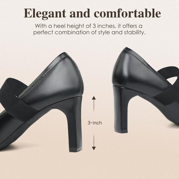 Women's Synthetic Square Toe Mary Janes High Heels Dress Shoes 3 Inch - Picture 5 of 6